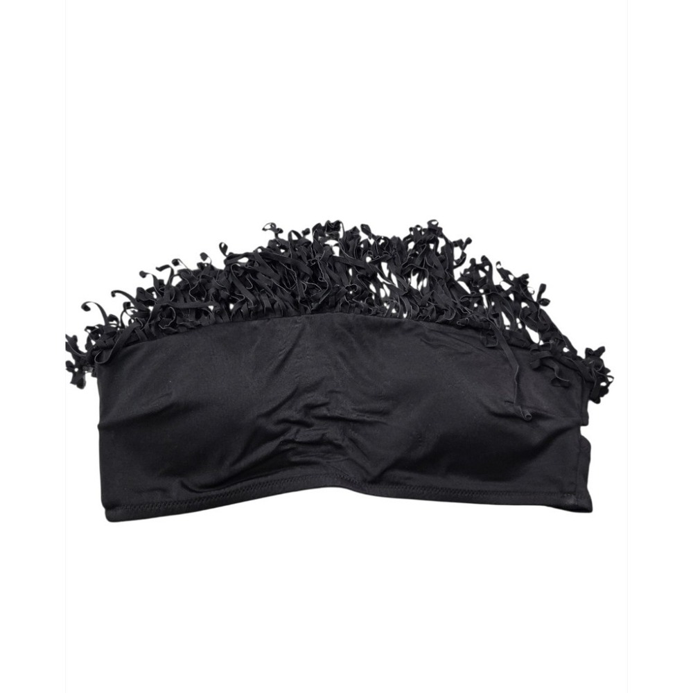 Victoria's Secret Pink Black Fringe Bandeau Bikini‎ Top Size L Large Strapless